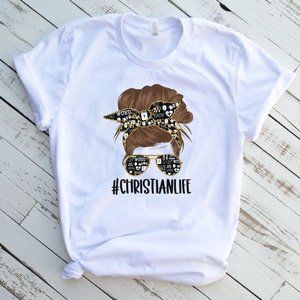Christian Life Messy Bun White Short Sleeve Graphic T-Shirt Tee